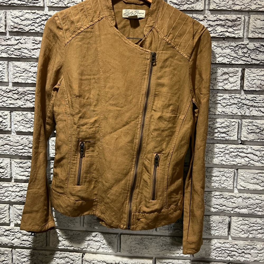 Y2K Lucky Brand linen blend Asymmetrical Zip Jacket